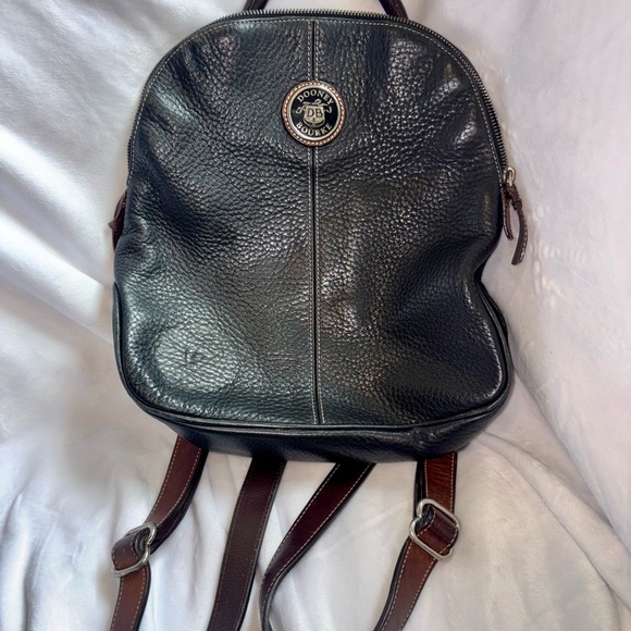 Dooney & Bourke Black Leather Backpack with Brown Leather Trim - Picture 1 of 9